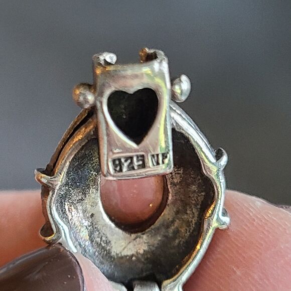 Vintage Sterling Silver Marcasite & Rhodochrosite Cabochons Pink Stone Bracelet - Picture 6 of 10